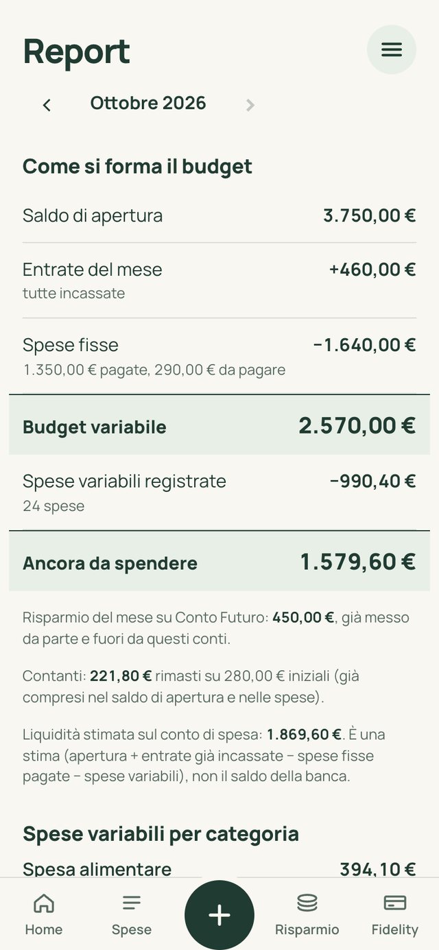 Report mensile: come si forma il budget e quanto resta da spendere.